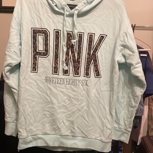 Mint Green Hoodie with Leopard cheetah Print 'PINK' Logo